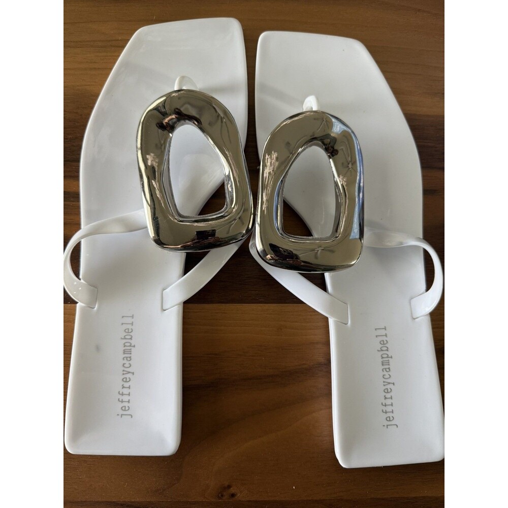 Jeffrey Campbell Linques-J Jelly Sandals White Silver Ornament Women's 9